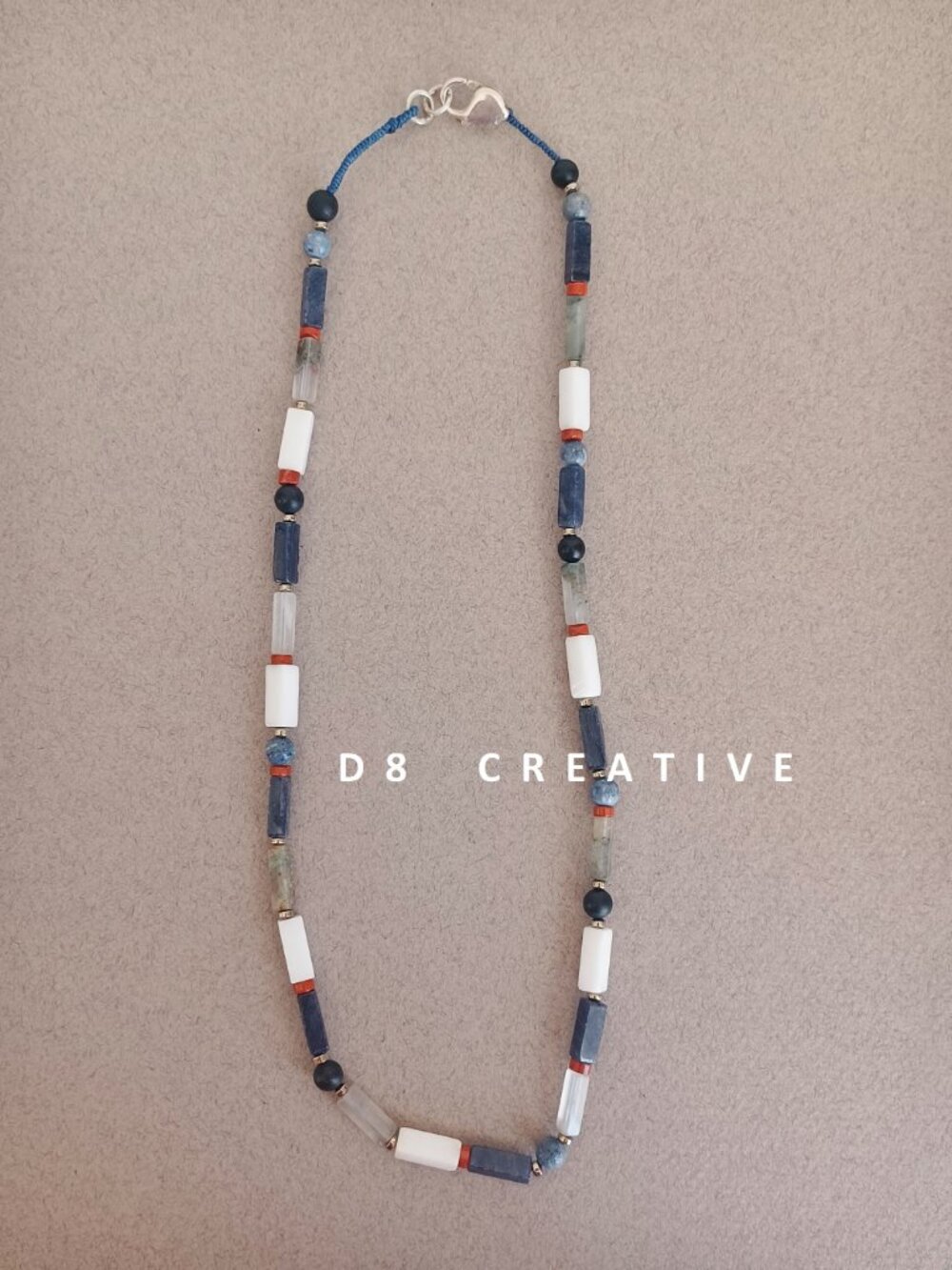 New men's pyrite with mixed gemstone and 925 sterling silver hand woven necklace